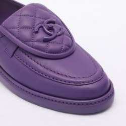 Chanel Purple Quilted Leather CC Turnlock Loafers Size 37.5