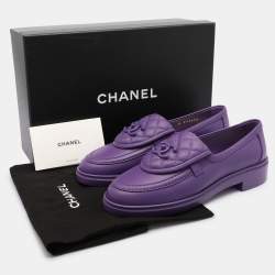 Chanel Purple Quilted Leather CC Turnlock Loafers Size 37.5