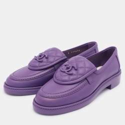 Chanel Purple Quilted Leather CC Turnlock Loafers Size 37.5