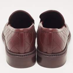 Pre Owned Chanel Burgundy Leather CC Loafers Size 36.5