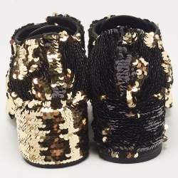 Chanel Gold/Black Sequins and Patent Leather CC Cap Toe Oxfords Size 38