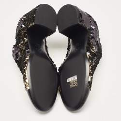 Chanel Gold/Black Sequins and Patent Leather CC Cap Toe Oxfords Size 38