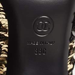 Chanel Gold/Black Sequins and Patent Leather CC Cap Toe Oxfords Size 38