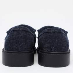 Chanel Navy Blue Denim CC Turnlock Loafers Size 36