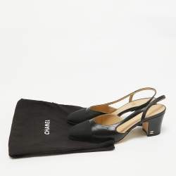 Chanel Black Leather and Fabric Cap Toe CC Slingback Pumps Size 39