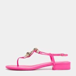 Chanel Pink Leather Embellished CC Thong Sandals Size 40