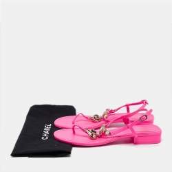 Chanel Pink Leather Embellished CC Thong Sandals Size 40