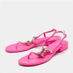 Chanel Pink Leather Embellished CC Thong Sandals Size 40