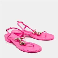 Chanel Pink Leather Embellished CC Thong Sandals Size 40