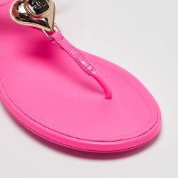 Chanel Pink Leather Embellished CC Thong Sandals Size 40