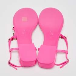 Chanel Pink Leather Embellished CC Thong Sandals Size 40