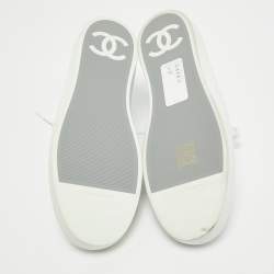 Pre Owned Chanel White Leather CC  Lace Up Sneakers Size 38