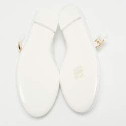 Pre Owned Chanel White Canvas CC Ballet Flats Size 38