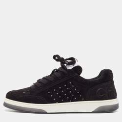Pre Owned Chanel Black Suede Perforated CC Lace Up Sneakers Size 40