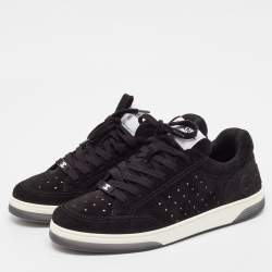 Pre Owned Chanel Black Suede Perforated CC Lace Up Sneakers Size 40