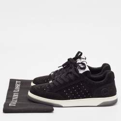 Pre Owned Chanel Black Suede Perforated CC Lace Up Sneakers Size 40