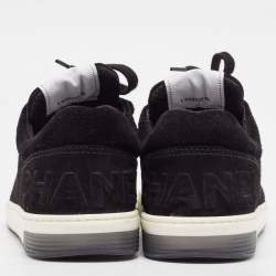 Pre Owned Chanel Black Suede Perforated CC Lace Up Sneakers Size 40