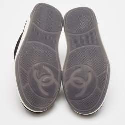 Pre Owned Chanel Black Suede Perforated CC Lace Up Sneakers Size 40