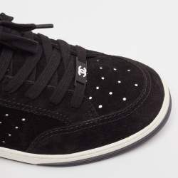 Pre Owned Chanel Black Suede Perforated CC Lace Up Sneakers Size 40