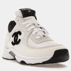 Chanel White Black Suede Low Top Trainer Sneakers Size EU 38