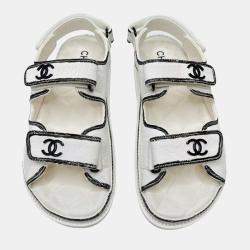 Chanel White Leather Dad Sandals Size EU 37