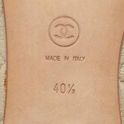 Pre Owned Chanel Beige/Yellow Quilted Leather and Patent Leather CC Ballet Flats Size 40.5