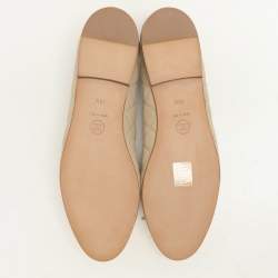 Pre Owned Chanel Beige/Yellow Quilted Leather and Patent Leather CC Ballet Flats Size 40.5