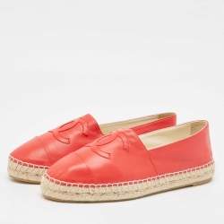 Chanel Red Leather CC Cap Toe Espadrille Flats Size 40