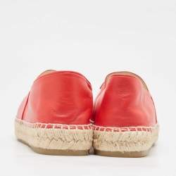 Chanel Red Leather CC Cap Toe Espadrille Flats Size 40