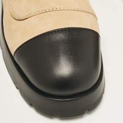Chanel Beige/Black Suede and Leather CC Combat Boots Size 40.5