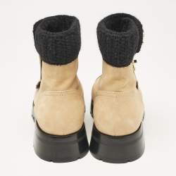 Chanel Beige/Black Suede and Leather CC Combat Boots Size 40.5