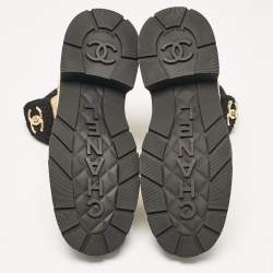 Chanel Beige/Black Suede and Leather CC Combat Boots Size 40.5