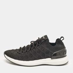 Pre Owned Chanel Black Knit Fabric CC Low Top Sneakers Size 38.5