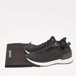 Pre Owned Chanel Black Knit Fabric CC Low Top Sneakers Size 38.5
