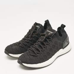Pre Owned Chanel Black Knit Fabric CC Low Top Sneakers Size 38.5