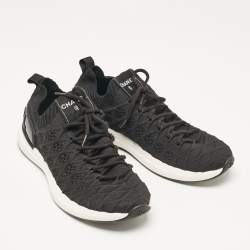 Pre Owned Chanel Black Knit Fabric CC Low Top Sneakers Size 38.5