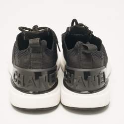 Pre Owned Chanel Black Knit Fabric CC Low Top Sneakers Size 38.5