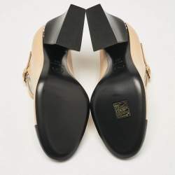 Pre Owned Chanel Beige/Black Leather Cap Toe Mary Jane Pumps Size 36