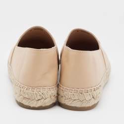 Pre Owned Chanel Beige/Black Leather CC Cap Toe Espadrille Flats Size 39