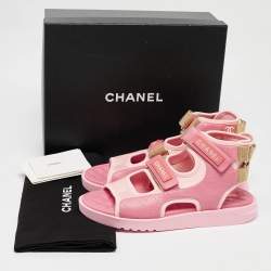 Chanel Pink Leather and Neoprene Gladiator Flat Sandals Size 39.5