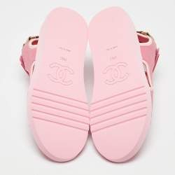 Chanel Pink Leather and Neoprene Gladiator Flat Sandals Size 39.5