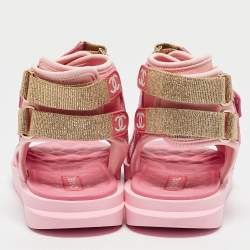 Chanel Pink Leather and Neoprene Gladiator Flat Sandals Size 39.5