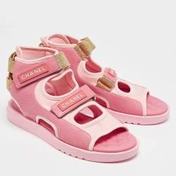 Chanel Pink Leather and Neoprene Gladiator Flat Sandals Size 39.5