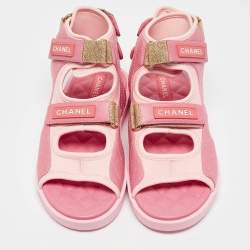 Chanel Pink Leather and Neoprene Gladiator Flat Sandals Size 39.5