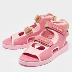 Chanel Pink Leather and Neoprene Gladiator Flat Sandals Size 39.5