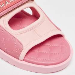 Chanel Pink Leather and Neoprene Gladiator Flat Sandals Size 39.5