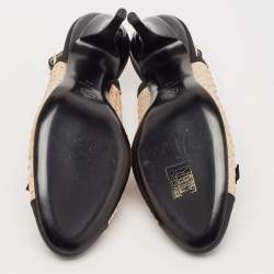 Pre Owned Chanel Black/Beige Canvas and Python Leather Bow Slingback Pumps Size 39