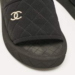 Chanel Black Quilted Neoprene CC Slide Sandals Size 36