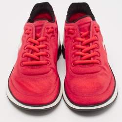 Pre Owned Chanel Red Nylon CC Lace Up Sneakers Size 39.5