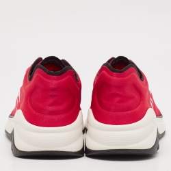 Pre Owned Chanel Red Nylon CC Lace Up Sneakers Size 39.5